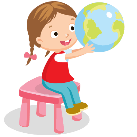 girl plays with a globe