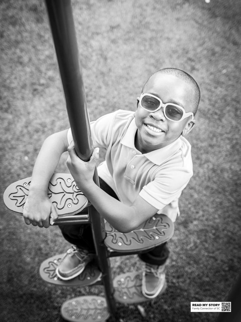 Boy plays on a playground