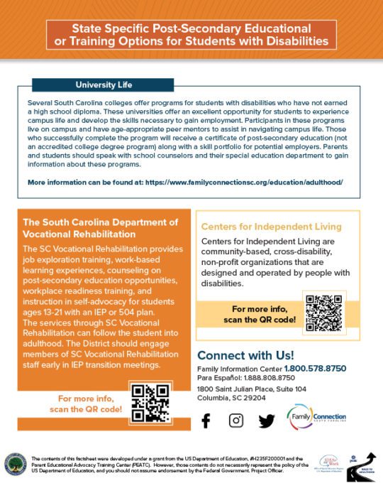 Post Secondary Program Example Post-Secondary (PDF Download) - Family Connection of South Carolina