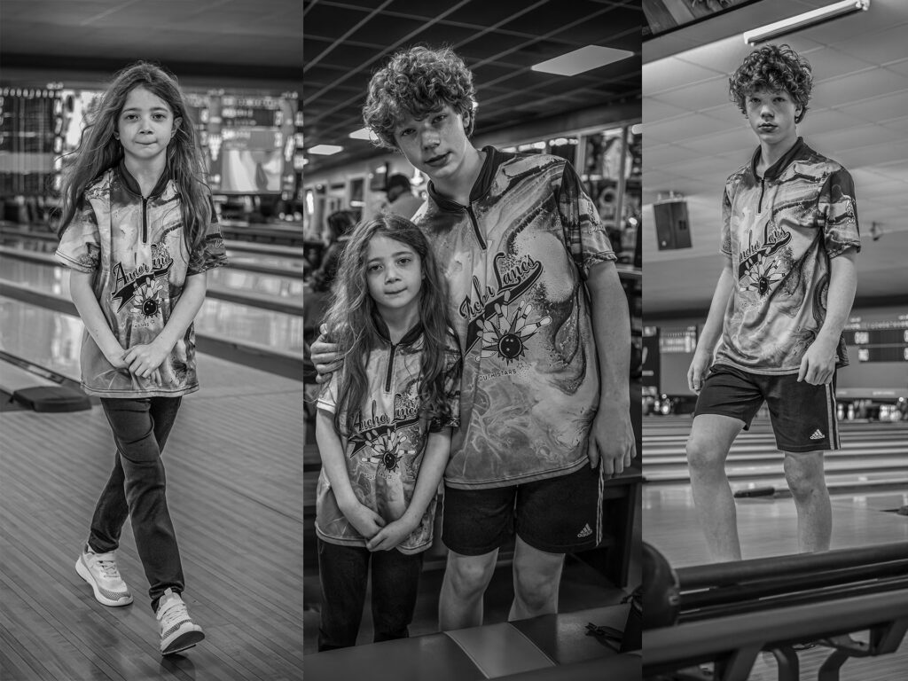 brother and sister bowling together
